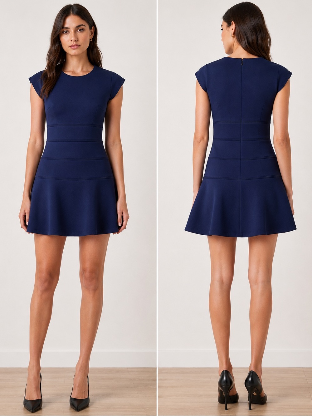 Sandro Paris Blue Fit & Flare Mini Dress Cap Sleeve Size M